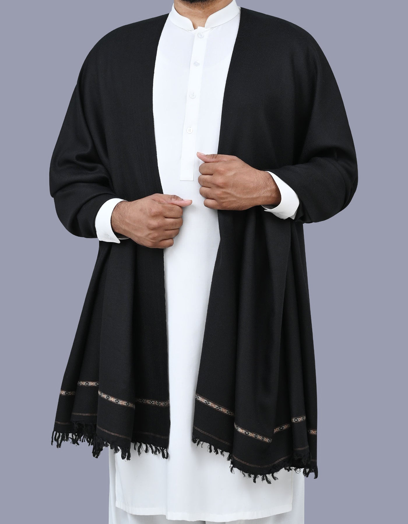 100% Premium Wool Black Shawl – Luxurious Warmth & Craftsmanship from Swat’s Islampur