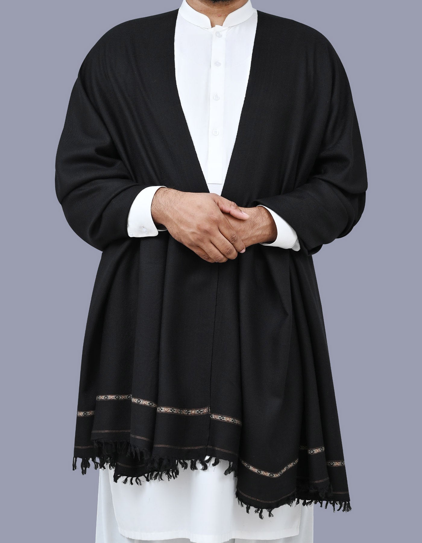 100% Premium Wool Black Shawl – Luxurious Warmth & Craftsmanship from Swat’s Islampur